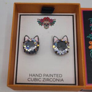 Bella Jack CZ Hand Painted Cat Earrings NWT!  NEW!  HALLOWEEN kitty